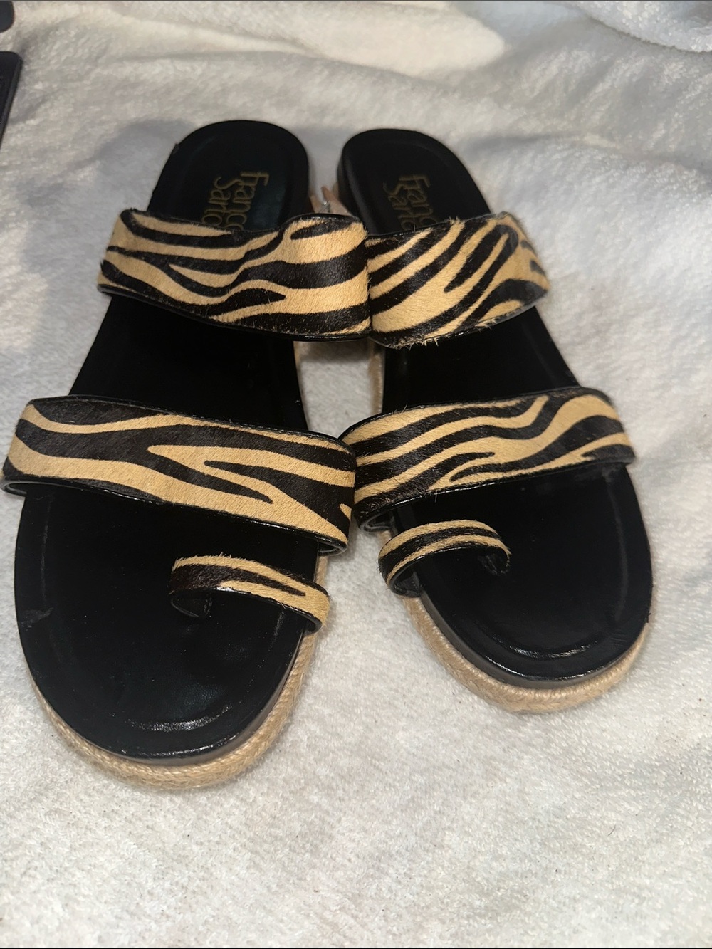 Franco Sarto Tiger Stripe Toe-Loop Sandals